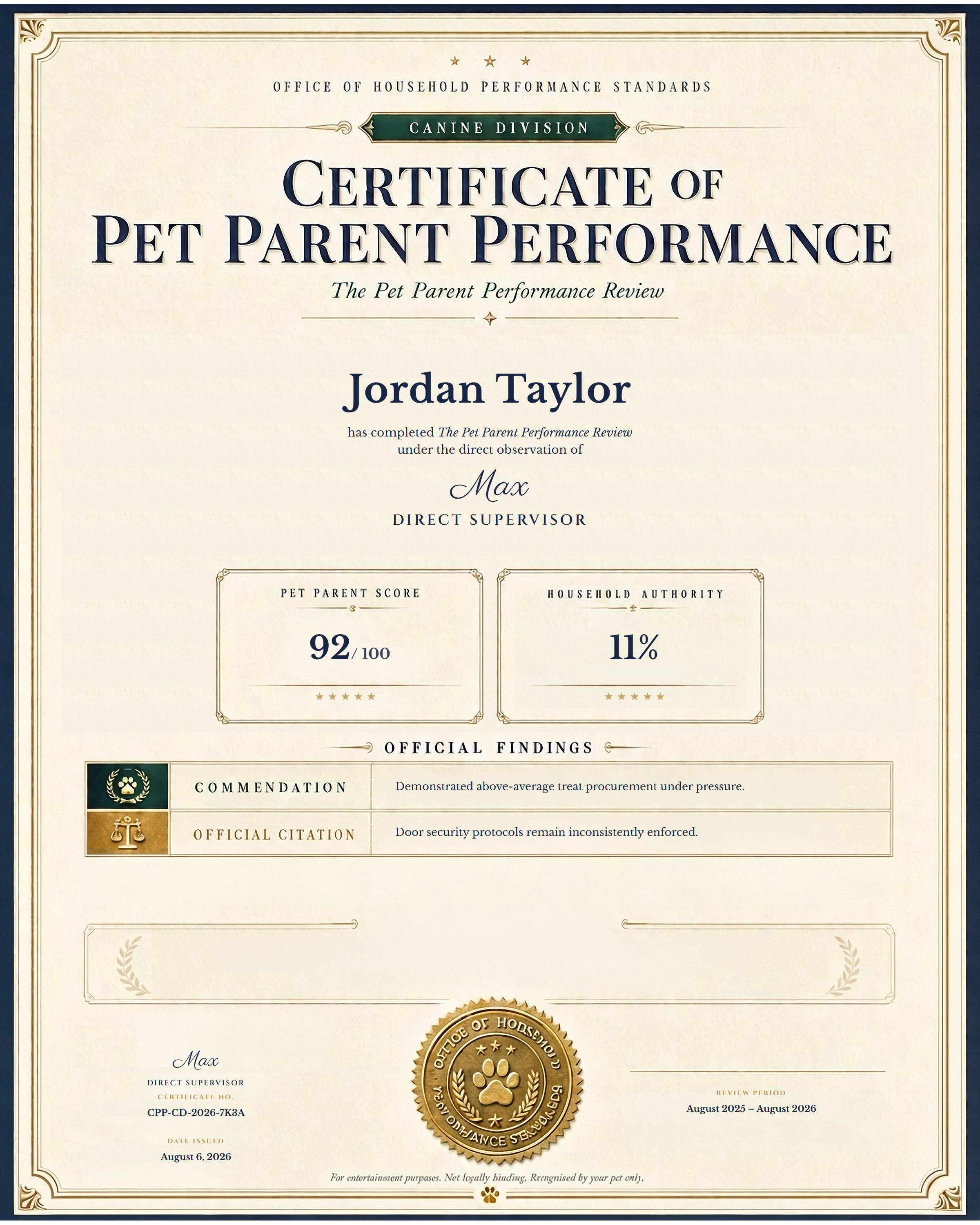 Preview of the no-photo Reviewed and Sealed certificate